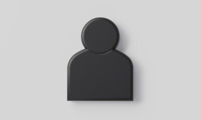 3D render minimal user icon black symbol isolated on white background.