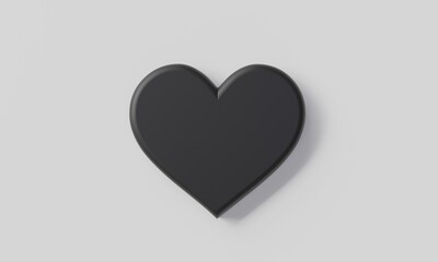 3D render minimal heart black symbol isolated on white background.
