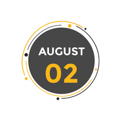 august 2 Calendar icon Design. Calendar Date 2nd august. Calendar template 
