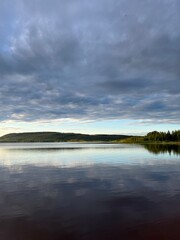 Sky reflection on the lake surface, cloudy sky