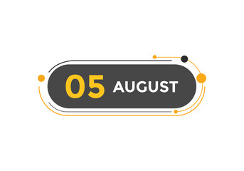 august 5 Calendar icon Design. Calendar Date 5th august. Calendar template 
