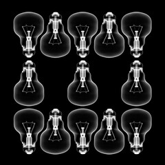 Arrangement of x-ray images of vintage light bulbs