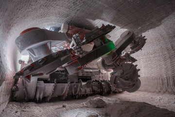 Special drilling equipment in potash ore mine.