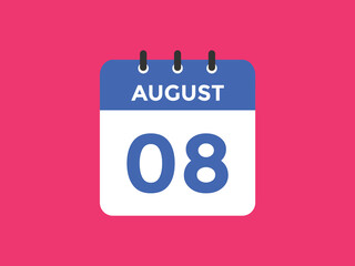 august 8 Calendar icon Design. Calendar Date 8th august. Calendar template 
