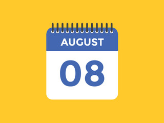 august 8 Calendar icon Design. Calendar Date 8th august. Calendar template 
