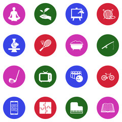 Free Time Icons. White Flat Design In Circle. Vector Illustration.