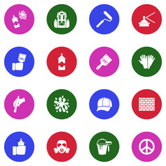 Graffiti Icons. White Flat Design In Circle. Vector Illustration.