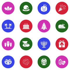 Holidays Icons. White Flat Design In Circle. Vector Illustration.