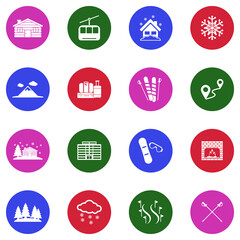 Ski Resort Icons. White Flat Design In Circle. Vector Illustration.