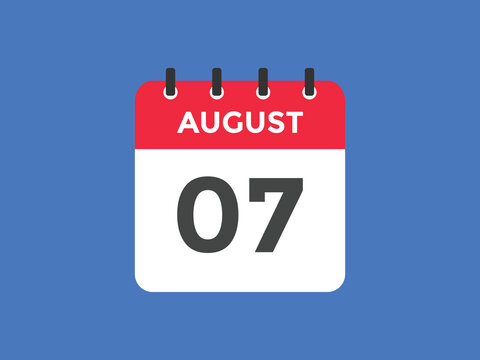 august 7 calendar reminder. 7th august daily calendar icon template. Vector illustration 
