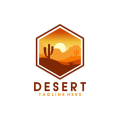 A desert logo with mountain view