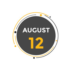 august 12 calendar reminder. 12th august daily calendar icon template. Vector illustration 
