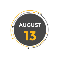 august 13 Calendar icon Design. Calendar Date 13th august. Calendar template 
