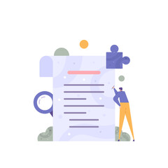 write or create a scientific paper, journal, proposal, letter, report or manuscript. a copywriter, journalist, writer, or content creator. flat cartoon illustration. vector concept design.