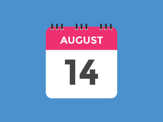 august 14 calendar reminder. 14th august daily calendar icon template. Vector illustration 
