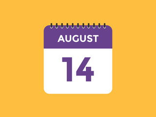 august 14 calendar reminder. 14th august daily calendar icon template. Vector illustration 
