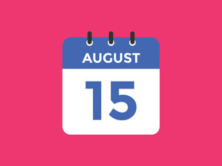 august 15 calendar reminder. 15th august daily calendar icon template. Vector illustration 
