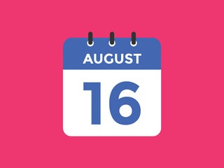 august 16 calendar reminder. 16th august daily calendar icon template. Vector illustration 
