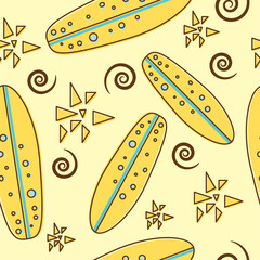 yellow color surf board and spiral illustration seamless pattern .