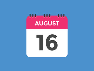 august 16 calendar reminder. 16th august daily calendar icon template. Vector illustration 
