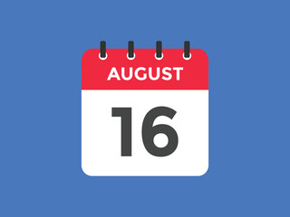 august 16 calendar reminder. 16th august daily calendar icon template. Vector illustration 
