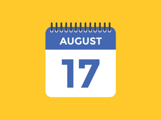 august 17 calendar reminder. 17th august daily calendar icon template. Vector illustration 
