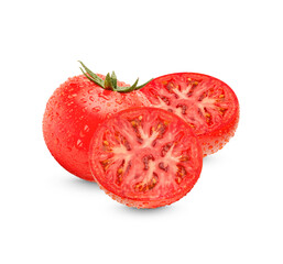 Fresh tomatoes with water drops isolated on white background