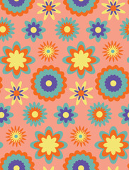 Fototapeta na wymiar Abstract Hand Drawing Retro Geometric Flowers Seamless Vector Pattern Isolated Background