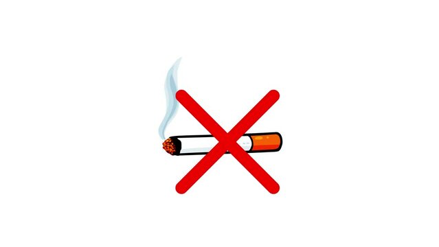 No smoking please. Cigarette with smoke and red cross sign drawing cartoon animation. Short smoke version. Seamless loop and alpha channel. Smoking, health, ilness, etc...