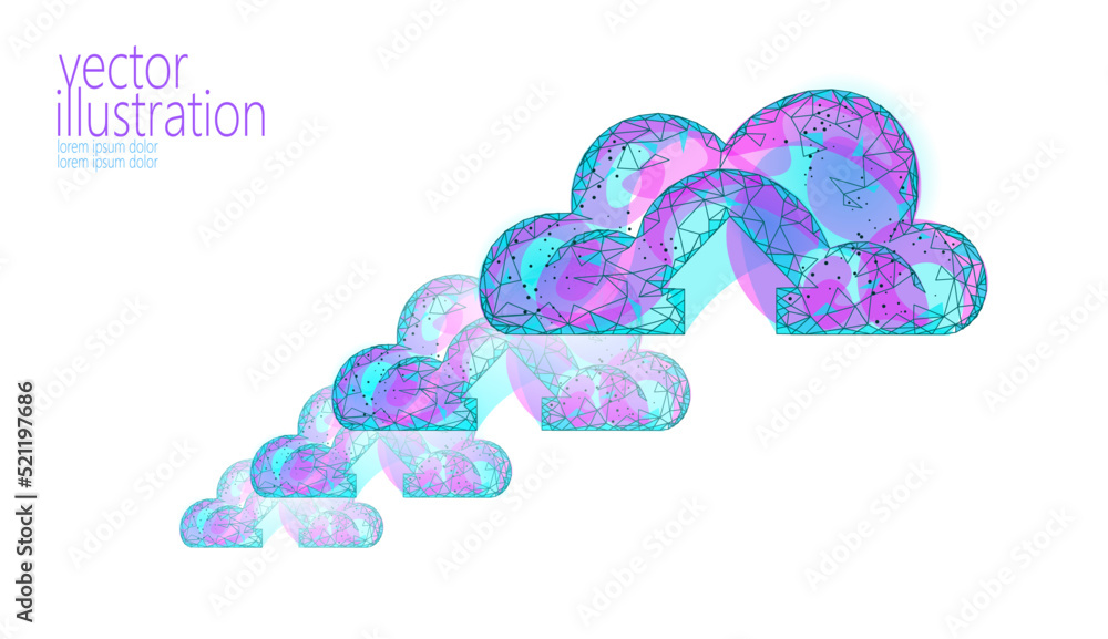 Poster cloud computing online storage low poly. polygonal future modern internet business technology. blue 