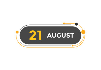 august 21 Calendar icon Design. Calendar Date 21th august. Calendar template 
