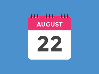 august 22 calendar reminder. 22th august daily calendar icon template. Vector illustration 
