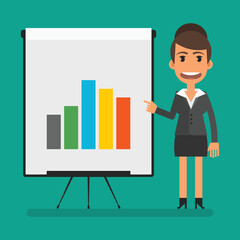 Business woman pointing her finger at negative graph