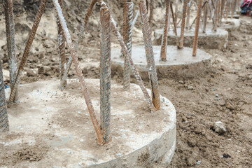 Pile foundation after completed. Before pile cap pile heads. Reinforced concrete piles of the new...