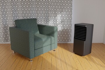 mobile air conditioner next to the green armchair 3d 