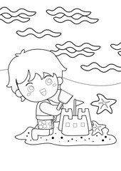 Kids at The Beach Theme Coloring Pages A4 for Kids and Adult