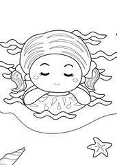 Kids at The Beach Theme Coloring Pages A4 for Kids and Adult