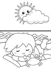 Kids at The Beach Theme Coloring Pages A4 for Kids and Adult