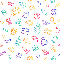 Back to school seamless pattern from education, science objects
