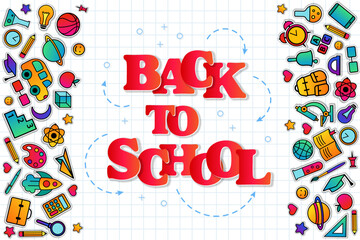 Back to school conceptual background with line art icons and sti