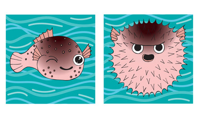 Set of cute puffer fish