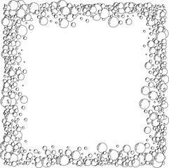 Underwater air bubbles  decoration elements. Fizzy water or soap foam texture. Vector isolated outline design element. Square frame