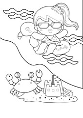 Kids at The Beach Theme Coloring Pages A4 for Kids and Adult