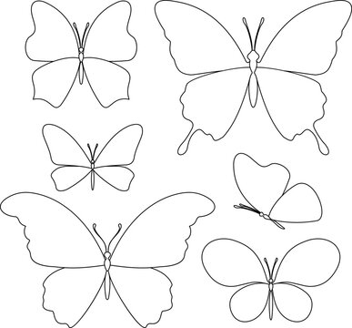 Butterflies icons collection. Vector in outline style. Design elements.
