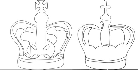 royal crown drawing by one continuous line vector
