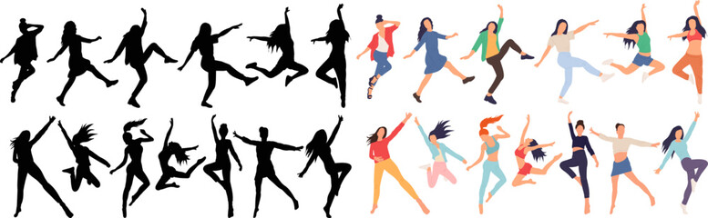 Fototapeta jumping women, people in flat style, isolated, vector obraz