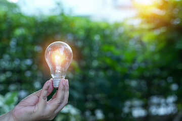 light bulb against nature, icons