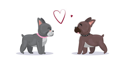 Fototapeta premium Happy valentines day concept illustration with french bulldogs.