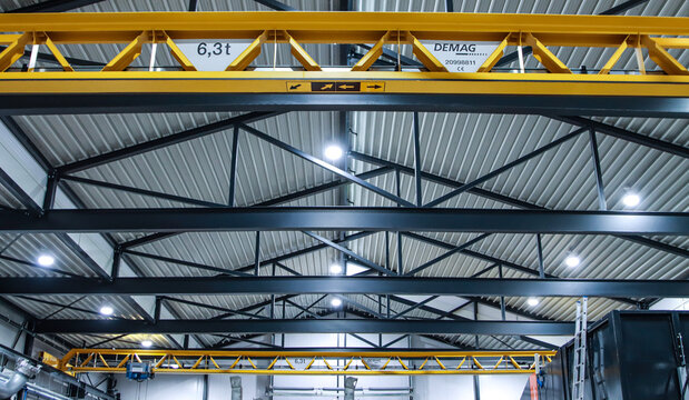 Roof with crane in industrial warehouse