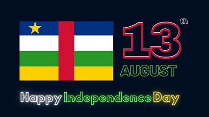 13th August Happy Independence Day of Central African Republic.
Flag Colors Banner Design with Glowing Text and Flag.
Independence day Celebrations 2022